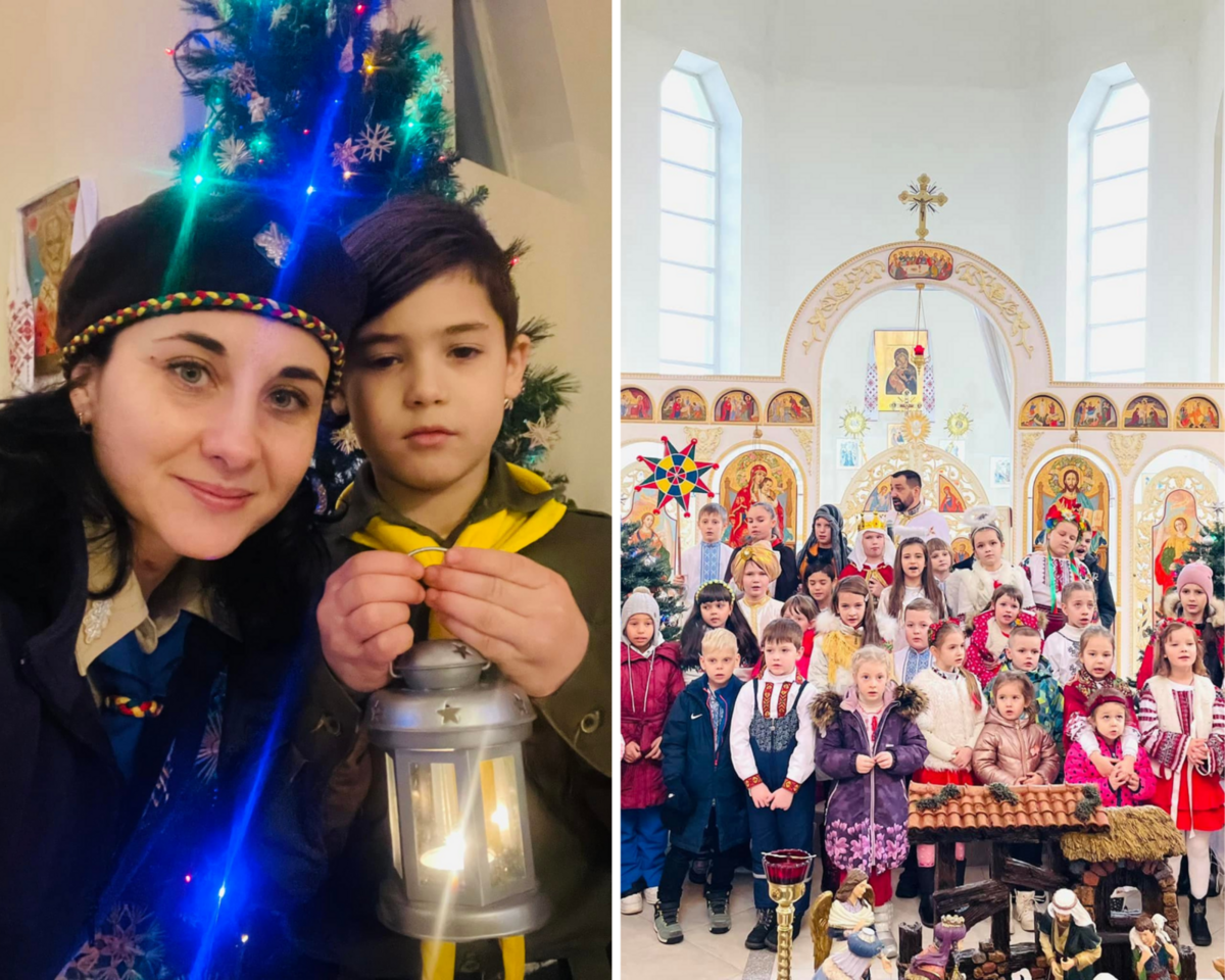 Anna shares a Fire of Peace with her son who plays in traditional nativity scene Anna shares a Fire of Peace with her son who plays in traditional nativity scene